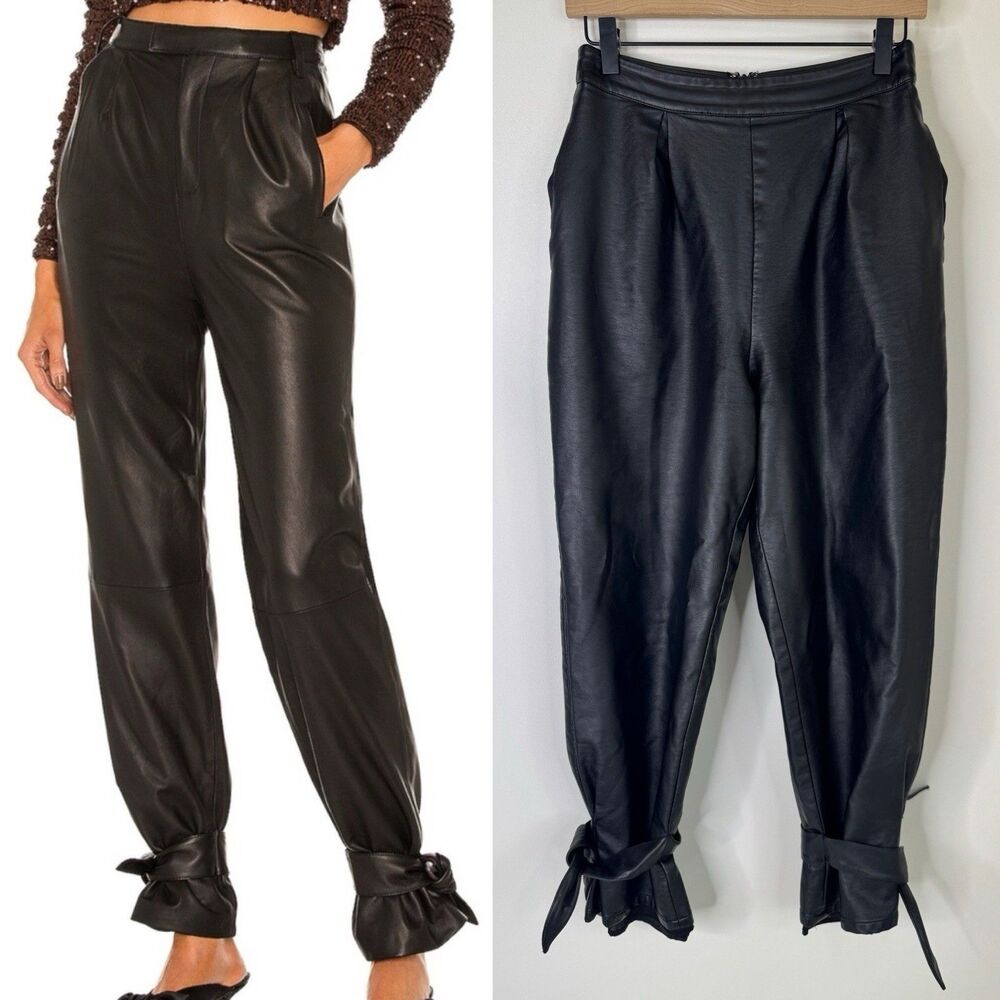 Lovers + Friends Black Pleather Ankle Tie Pants Similar To Seymore Lamb Skin S